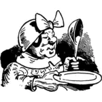 Vector drawing of old lady serving food on plate